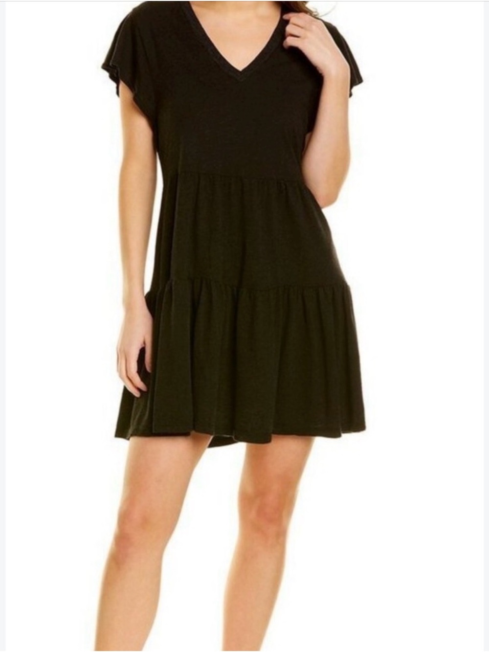 J. Crew Black V-Neck Tiered Mini Dress